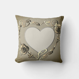 ベージュアニバーサリーバラハートフレーム1フォトスロー クッション
