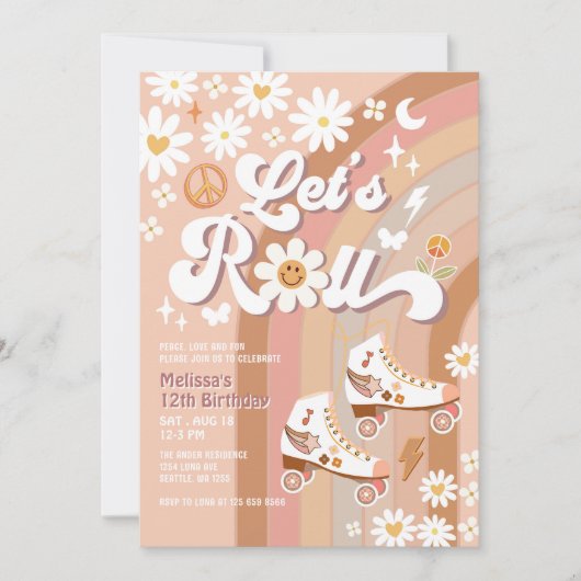 ベージュアニュエージュレッツ転がレトログルーヴィ誕生日 招待状 (正面)