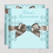 ベージュアンドエレガントティール(緑がかった色)ブルーキンセアニェラ 招待状 (正面/裏面)