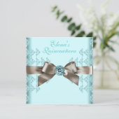 ベージュアンドエレガントティール(緑がかった色)ブルーキンセアニェラ 招待状 (スタンド正面)