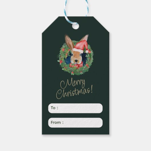 ベージュアンドグリーンクリスマスグリーティングラベル ギフトタグ (正面)
