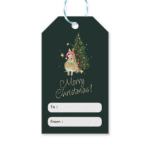 ベージュアンドグリーンクリスマスグリーティングラベル