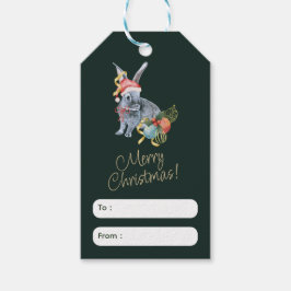 ベージュアンドグリーンクリスマスグリーティングラベル ギフトタグ