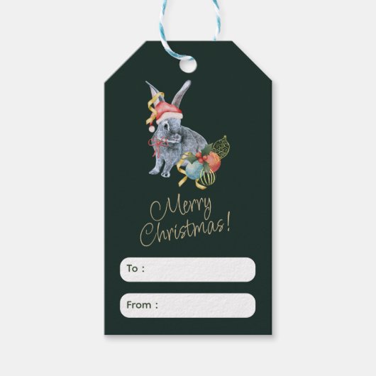 ベージュアンドグリーンクリスマスグリーティングラベル ギフトタグ (正面)