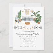 ベージュアンドグリーンニューホームリビング引っ越し祝いパーティーパーティー 招待状 (正面)