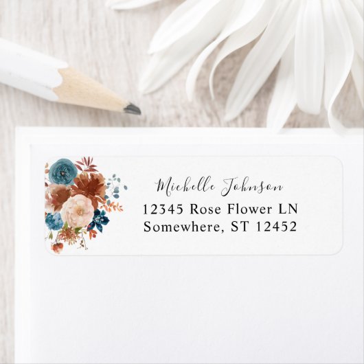 ベージュアンドダスティーブルーフローラ差出人住所ラベル ラベル (インサイチュ)