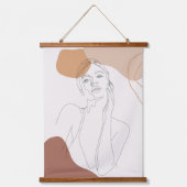 ベージュアンドピーチモダンラインアート 吊り下げ型タペストリー (正面)