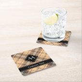 ベージュアンドブラウンタータンチェック スクエアペーパーコースター (インサイチュ)