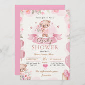 ベージュアンドブラウンフローラベビーガールシャワー招待状 招待状 (正面/裏面)