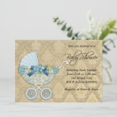 ベージュアンドブルーボーイズヴィンテージベビーシャワー 招待状 (スタンド正面)