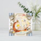 ベージュアンドブルーヴィンテージ男の赤ちゃんシャワー 招待状 (スタンド正面)