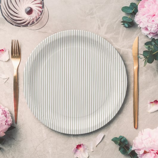 ベージュアンドホワイトチキングストライプ ペーパープレート