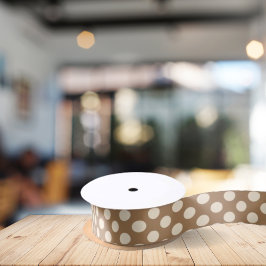 ベージュアンドラテ水玉模様 サテンリボン