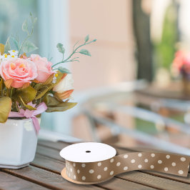 ベージュアンドラテ水玉模様 サテンリボン