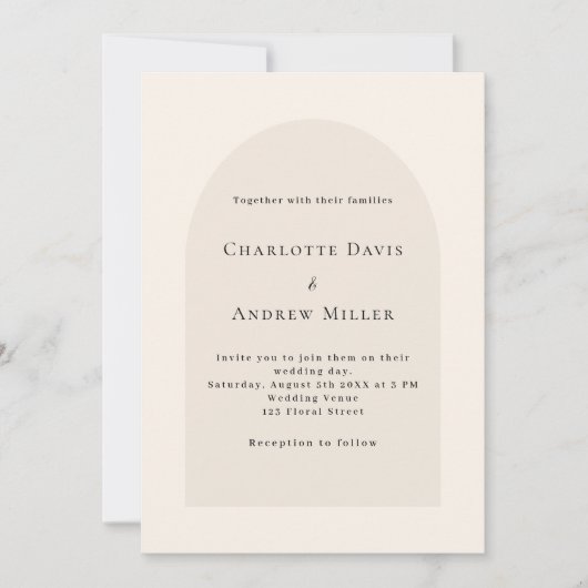 ベージュアーチシンプルエレガントな結婚式 招待状 (正面)