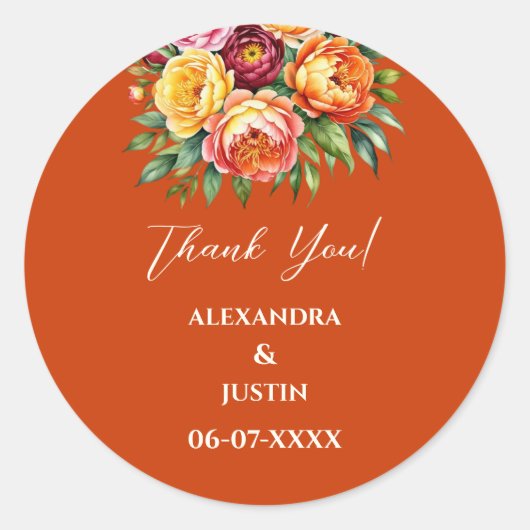 ベージュイエローイタリアンフローラ結婚アーチズサンキュー ラウンドシール (正面)