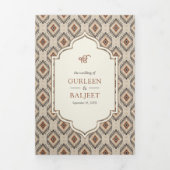 ベージュイカットオールインワンアナンドカラジシーク結婚ズ 三つ折り招待状 (カバー)