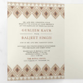 ベージュイカットオールインワンアナンドカラジシーク結婚ズ 三つ折り招待状 (内部最初)