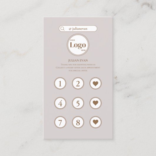 ベージュインエレガントスタグラムインスパイアロイヤリティカード 名刺 (正面)
