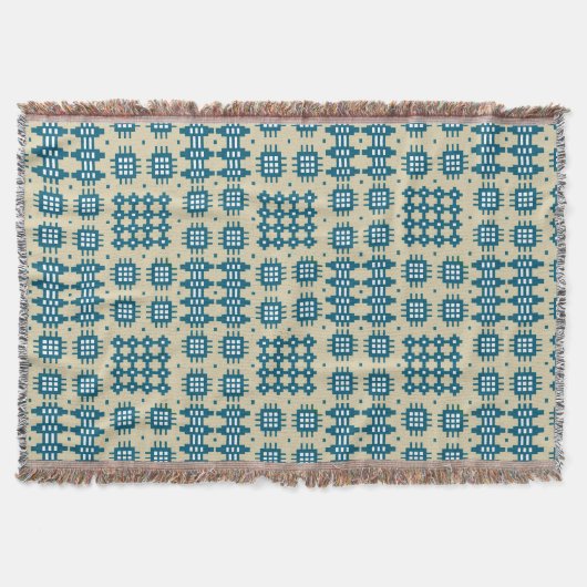 ベージュウェールズのタペストリーパターン毛布の濃紺 スローブランケット (正面)