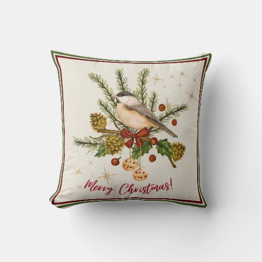 ベージュウォーターイラストレーションメリークリスマス クッション (正面)