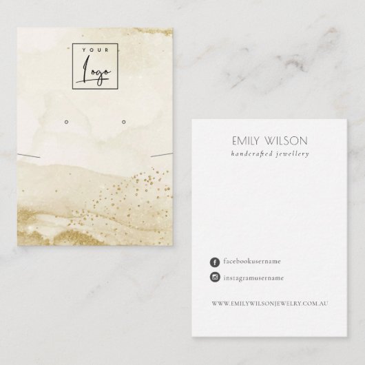 ベージュウォーターカラーネックレスイヤリングロゴディスプレイ 名刺