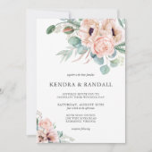ベージュウォーターカラーポピーと緑結婚園 招待状 (正面)