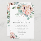 ベージュウォーターカラーポピーと緑結婚園 招待状 (正面/裏面)