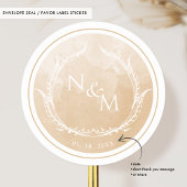 ベージュウォーターカラーモノグラム封筒用シール/お気に入り ラウンドシール