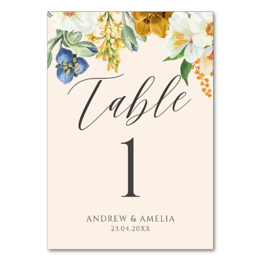 ベージュウォーターフローラ春の花結婚ズ テーブルナンバー (裏面)