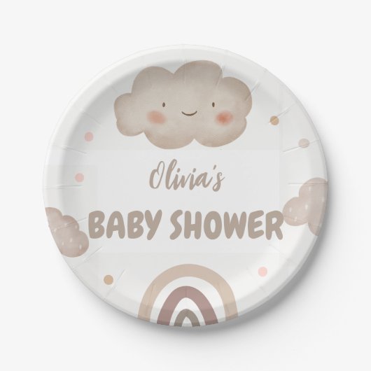 ベージュウォーター色ベビーシャワー ペーパープレート (正面)