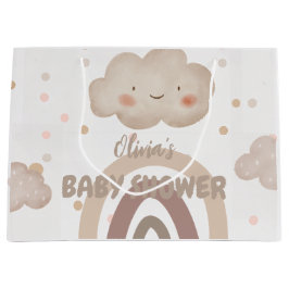 ベージュウォーター色ベビーシャワー ラージペーパーバッグ