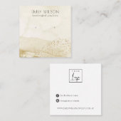 ベージュウォーター金ゴールドグリッタースタッドイヤリングディスプレイ スクエア名刺 (正面/裏面)