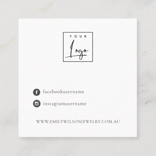 ベージュウォーター金ゴールドグリッタースタッドイヤリングディスプレイ スクエア名刺 (裏面)