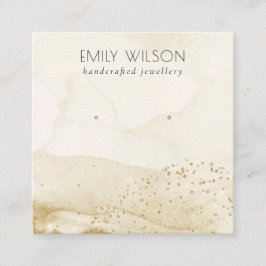 ベージュウォーター金ゴールドグリッタースタッドイヤリングディスプレイ スクエア名刺