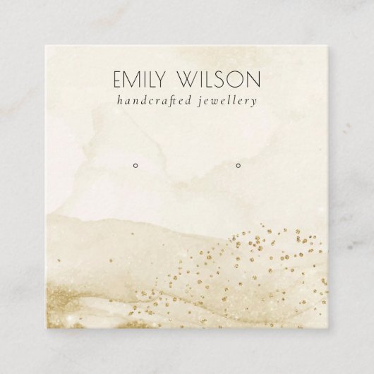 ベージュウォーター金ゴールドグリッタースタッドイヤリングディスプレイ スクエア名刺 (正面)
