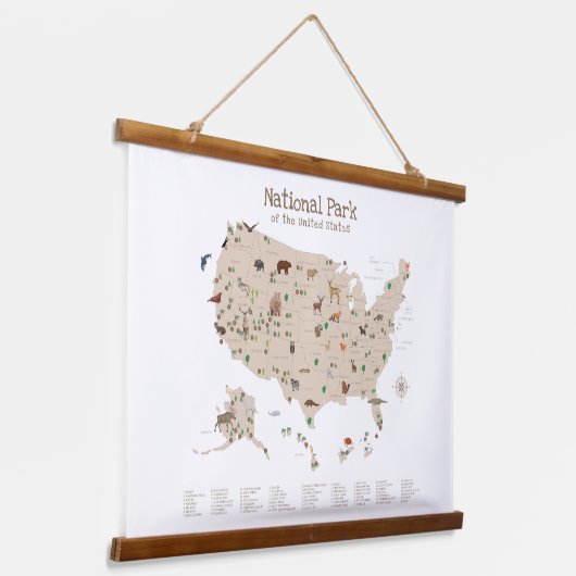 ベージュウッドランドナショナルパークマップ子供部屋デコール 吊り下げ型タペストリー (傾斜あり)