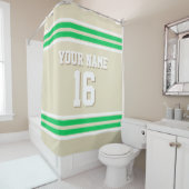 ベージュエメラルドグリーンホワイトストライプスポーツジャージ シャワーカーテン (インサイチュ)