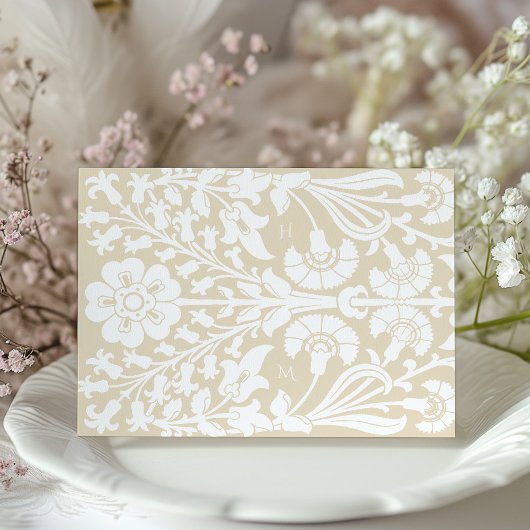 ベージュエレガントとアイボリーフローラウェディングRSVPカード エンクロージャーカード