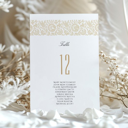 ベージュエレガントとアイボリーフローラテーブル番号カード 招待状