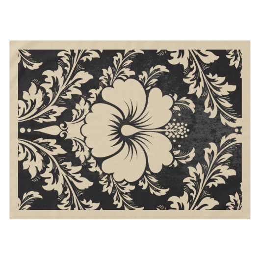 ベージュエレガントとブラックダマスクのエレガントテーブルクロス テーブルクロス (正面(横))