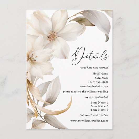 ベージュエレガントとホワイトウォーターの色のフローラ結婚 エンクロージャーカード (正面)