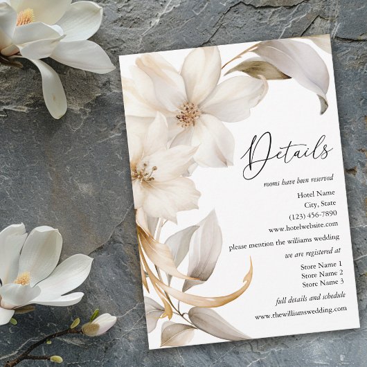 ベージュエレガントとホワイトウォーターの色のフローラ結婚 エンクロージャーカード