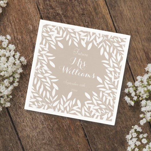 ベージュエレガントとホワイトグリーンブライダルシャワー スタンダードカクテルナプキン