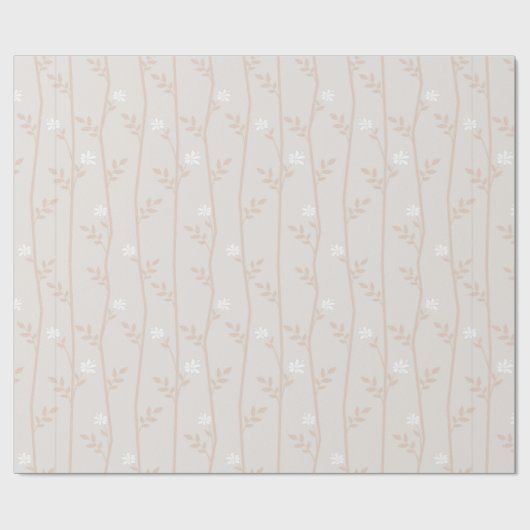 ベージュエレガントとホワイトボタニカルつる植物 ラッピングペーパー (フラット)