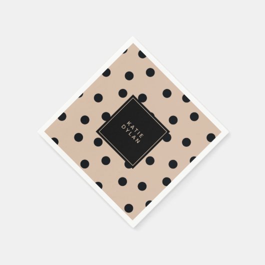 ベージュエレガントの黒いドット スタンダードカクテルナプキン (角)