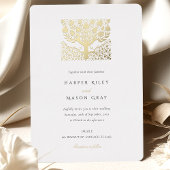ベージュエレガントアイボリーツリーラブ結婚ズ 箔招待状