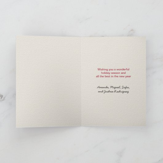 ベージュエレガントキャンバス上の平和ブルゴーニュの木々の写真 シーズンカード (内部)