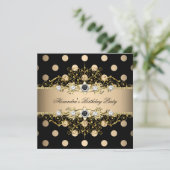 ベージュエレガントクリーム金ゴールドブラックポルカ誕生日 招待状 (スタンド正面)