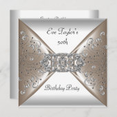 ベージュエレガントシルバーホワイト50th誕生日パーティー 招待状 (正面/裏面)